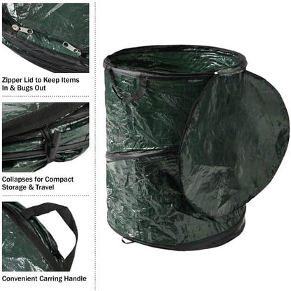 Collapsible Trash Can - Pop Up 44-Gallon Outdoor Portable Garbage Bag Holder with Zippered Lid - Recycle Bin for Camping or Parties by Wakeman (Green)
