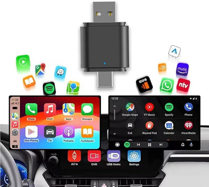 2-in-1 Wireless CarPlay & Android Auto Adapter – Plug & Play USB/Type-C Dongle, Bluetooth 5.4 + 5.8GHz Wi-Fi, Converts Wired CarPlay & Android Auto to Wireless, Fast Stable Connection