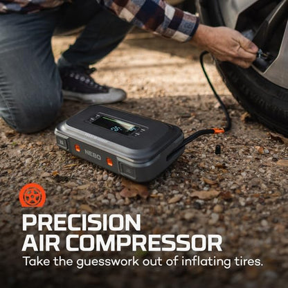 NEBO Assist 2000A Jump Starter & Air Compressor | 2000 Peak Amps, 55.5Wh Portable Car Jump Box for 12V Vehicles & Tire Inflator with Auto Shut-Off, Spark-Proof, USB-C Power Bank, Emergency LED Light