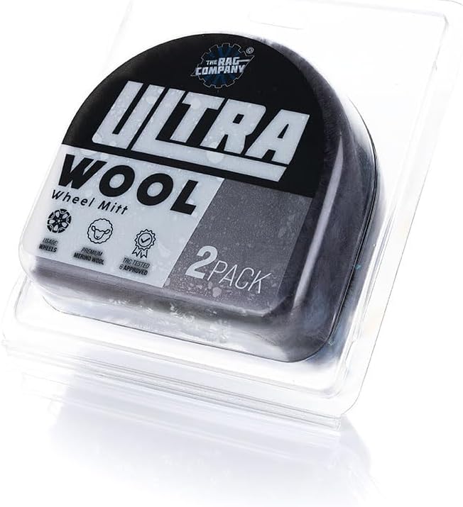 The Rag Company - Ultra Wool Wheel Mitt - Wash and Scrub Wheel Faces and Details Without Scratching or Marring Car - Marino Wool - Fits Over Fingers for Easy and Comfortable Detailing (2 Pack)