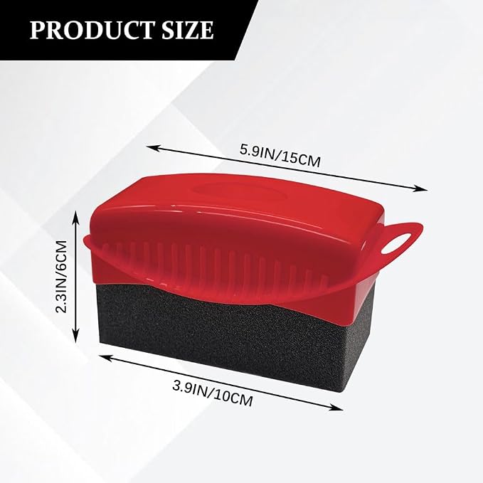 Tire Dressing Applicator, Tire Shine Applicator, Wheel Waxing Wipe Polishing Sponge with Lid, Car Accessories Reusable Wheel Detailing Foam Fit for Vehicle Waxing Polishing Cleaning (Red)