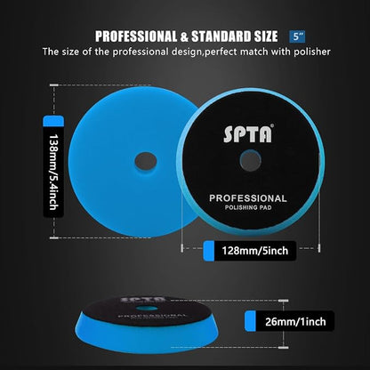 Blue T60 Moderate-Cut Foam Polishing Pads, SPTA 1Pc 5.5 Inch Face for 5 Inch 125mm Backing Plate Compound Buffing Sponge Pads for Car Buffer Polisher Compounding, Polishing and Waxing -FPBFS5B