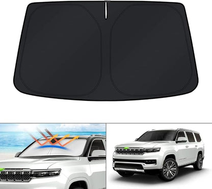 KUST Windshield Sun Shade for 2022-2025 2026 Jeep Wagoneer Accessories (NOT for Grand Wagoneer), Custom Fit Car Front Window Sunshade Sun Visor Protector Foldable Blocks UV Rays Keep Cooler