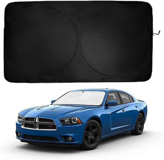 Windshield Sun Shade | Compatible for Dodge Charger (2011-2023) | Certified 99.87% UVB & 99.02% UVA Car Sun Shade. Award Winning Sunshade - Patented Technology | Car Shades by Kinder Fluff