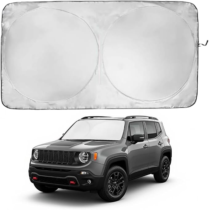 Windshield Sun Shade | Compatible for Jeep Renegade (2015-2024) | Certified 99.87% UVB & 99.02% UVA Car Sun Shade. Award Winning Sunshade - Patented Technology | Car Shades by Kinder Fluff