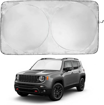 Windshield Sun Shade | Compatible for Jeep Renegade (2015-2024) | Certified 99.87% UVB & 99.02% UVA Car Sun Shade. Award Winning Sunshade - Patented Technology | Car Shades by Kinder Fluff