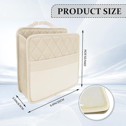 Car Seat Back Organizer, Car Organizers and Storage, Leather Multipurpose Vehicle Backseat Storage Pocket, Auto Interior Accessories Waterproof Hanging Bag for SUV Sedan Truck (Beige)