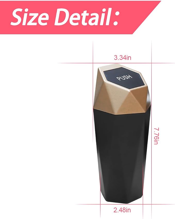 Car Trash Can, Mini Plastics Portable Auto Rubbish Bin with Lid, Leakproof Diamond Design Garbage Holder, Small Waterproof Vehicle Dustbin for Automotive, Kitchen, Home, Office