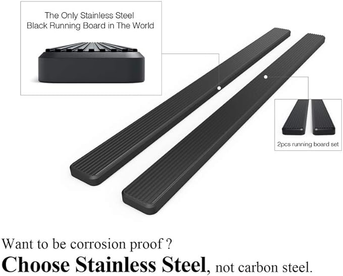 APS 6in Stainless Steel Black Running Boards Compatible with Chevy Colorado GMC Canyon 2015-2026 Crew Cab (Nerf Bars Side Steps)