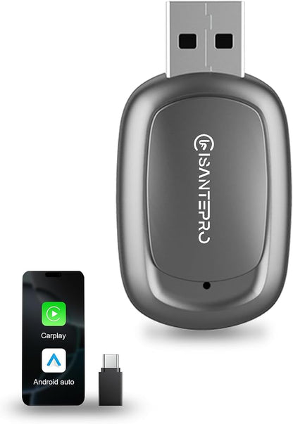 2-in-1 Wireless CarPlay Adapter & Android Auto for Apple iPhone, 2026 Upgrade Mini Bluetooth Dongle Convert Wired to Wireless, Plug & Play, USB A & Type C for 2016+ Cars, iOS 10+,Android 11+