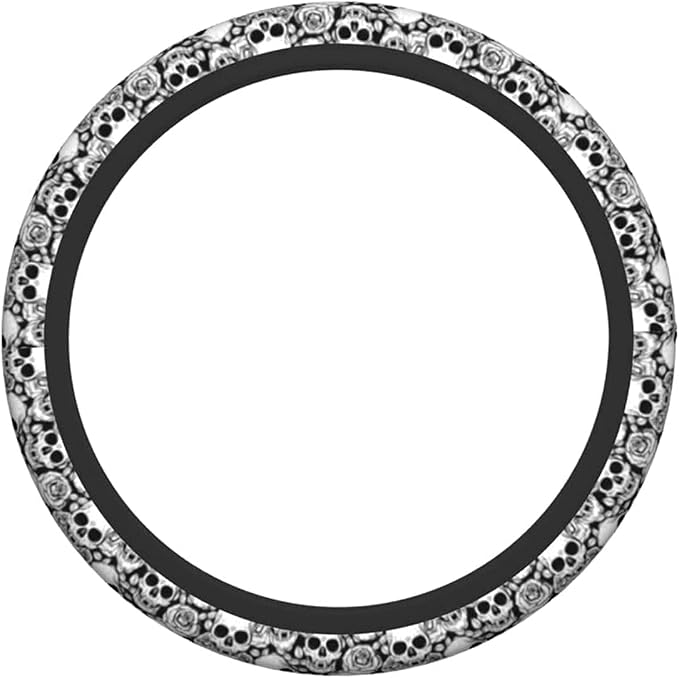 Skull Steering Wheel Cover Non Slip Black and White Neoprene Steering Wheel Protector Covers Universal 15 inch for Women Men Car Accessories