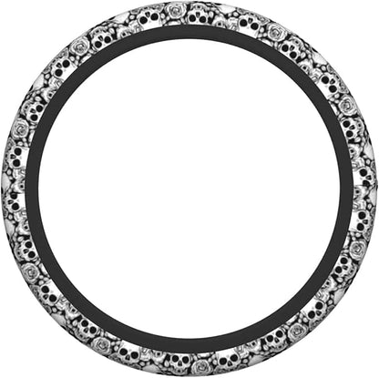 Skull Steering Wheel Cover Non Slip Black and White Neoprene Steering Wheel Protector Covers Universal 15 inch for Women Men Car Accessories