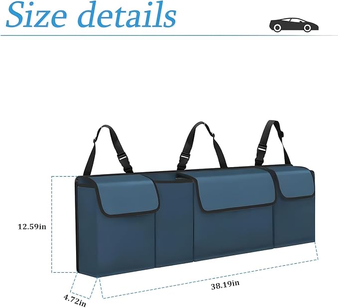 AUCELI Car Trunk Organizer, Backseat Hanging Large Storage with Adjustable Straps, Waterproof Collapsible Cargo Bag with 4 Pockets, Sturdy Space Saver Frees Trunk Floor for SUV, Truck, MPV