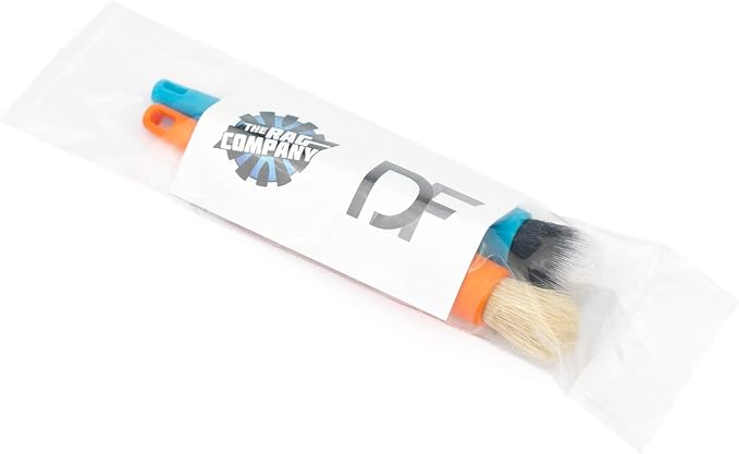 Detail Factory - Crevice Mini Detailing Brush Combo Kit - One Boar's Hair Brush + One Ultra-Soft Synthetic Brush, Heavy Cleaning Action for Small Spaces, Orange + Blue (2-Pack)