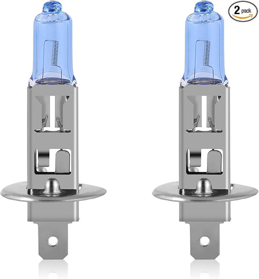 NEWBROWN H1 Headlight Bulb H1 Halogen Headlight Bulb 5000K Super White Light Long Life Replacement P14.5S 12V/55W (H1, 2 Pack)