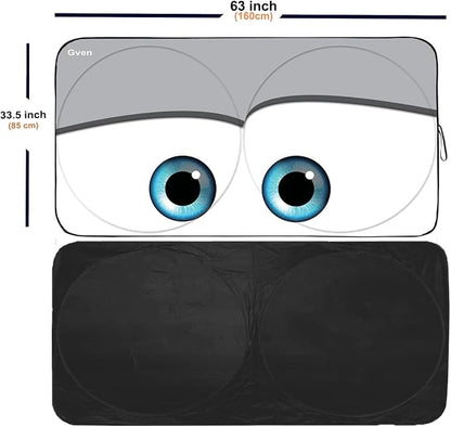 GVEN Windshield Sun Shades Car Sun Shade Protector Blocks UV Rays for Full-Size Sedan & SUV, Mid-Size SUV, Sports Cars, Wagon and Mid-Size Pickup Truck Car Accessories (Eyes-Grey, L)