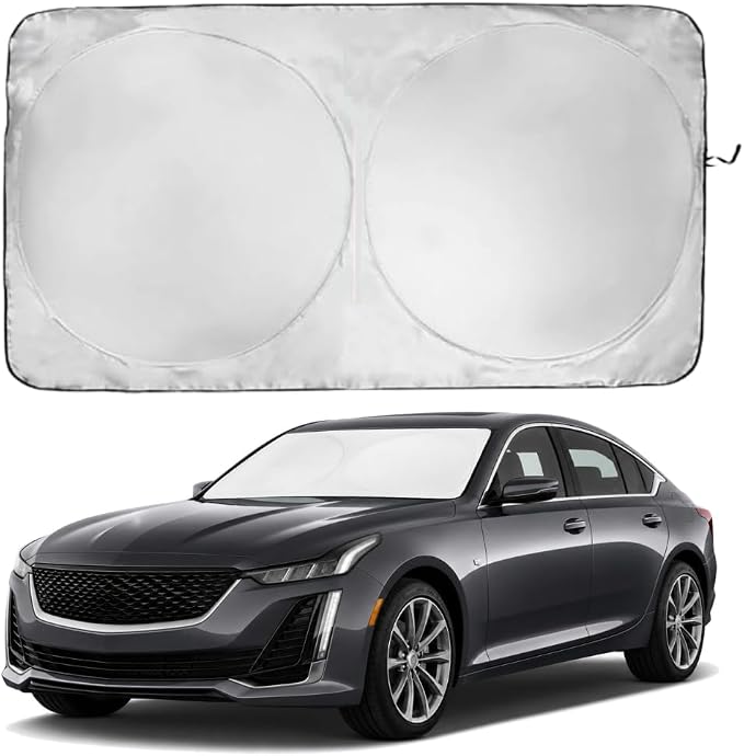Windshield Sun Shade | Compatible for Cadillac CT5 2020-Present | Certified 99.87% UVB & 99.02% UVA Car Sun Shade. Award Winning Sunshade - Patented Technology | Car Shades by Kinder Fluff