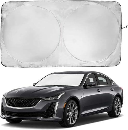 Windshield Sun Shade | Compatible for Cadillac CT5 2020-Present | Certified 99.87% UVB & 99.02% UVA Car Sun Shade. Award Winning Sunshade - Patented Technology | Car Shades by Kinder Fluff