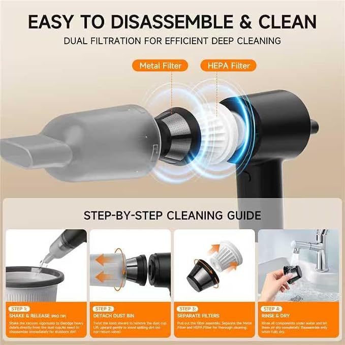 PAPIFEED Handheld Vacuum Cordless for Pet Hair, Portable Mini Vacuum with Static Hair Collector for Home, Dual-Layer Stainless Steel Filter, Dual Filte, USB-C Rechargeable Lightweight Vacuum (Black)