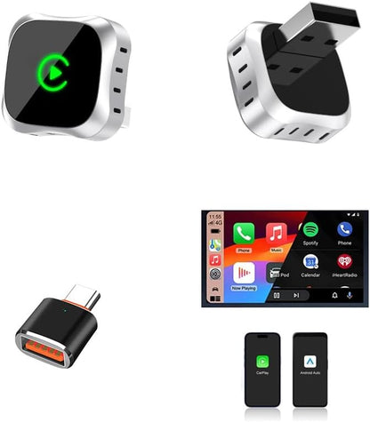 2025 Wireless CarPlay and Android Auto Adapter Converts Wired to Wireless Fast BT5.2 Chipset Compact Dongle for Cars with Factory Wired CarPlay Compatible with Ford Chevy Jeep Toyota Honda