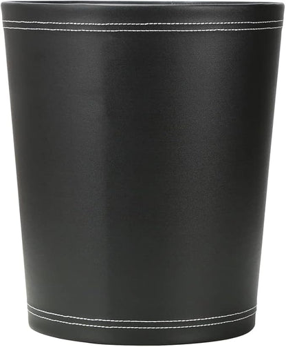 KINGFOM Classic Pu Leather Trash Can Wastebasket, Small Garbage Container Can for Bathrooms, Powder Rooms, Kitchens, Home, Office and and High Class Hotel Round Black