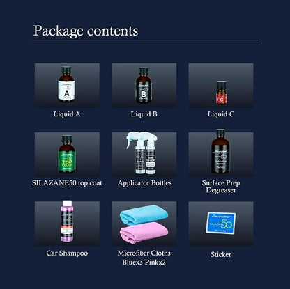 [Two-Coat | 5 Years | 9H] DIY Ceramic Coating SILAZANE50 COMPLETE KIT | For Cars,High-Gloss Paint Protection,Extreme Hydrophobic,UV & Chemical Resistance,For Paint,Glass,Wheels,Trim,Matte Safe