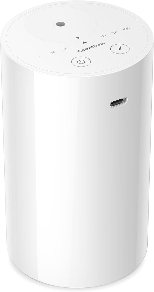 Waterless Essential Oil Diffuser, Battery Operated Aromatherapy Diffuser with 20mL Capacity, Mini Portable Scent Air Machine, 3 Countdown Timers & Mist Levels for Home Room Car Office, ANZ White