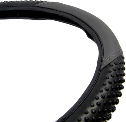 BDK Sporty Two Tone Ergonomic Grip Steering Wheel Cover - Massaging Gel Grip for Standard Size Wheels 14.5-15 inch Gray/Black