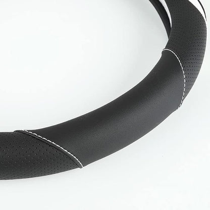 Car Steering Wheel Cover, Leather Steering Wheel Cover White Universal 14.5-15 Inch Microfiber Leather Anti-Slip Breathable Auto Steering Wheel Covers for Men Women(Black & White)