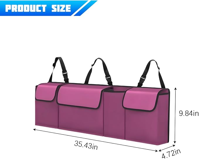 Car Trunk Organizer with Lid, Large Waterproof Vehicle Backseat Hanging Storage Bag with 4 Pockets & Adjustable Straps, Collapsible Automotive Interior Cargo Bag, Universal Fit (Purple)