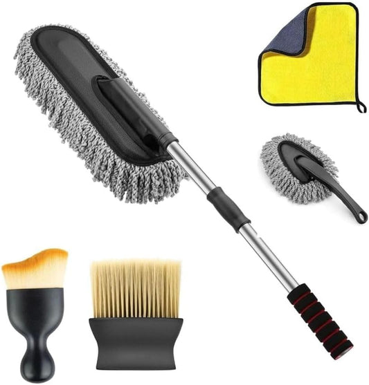 5 PCS Microfiber Car Duster Kit - Interior & Exterior Car Cleaning Detailing Tool Scratch & Lint Free, Pollen Removing Extendable Long Handle Duster for Car & Motorcycle car Accessories (A1)