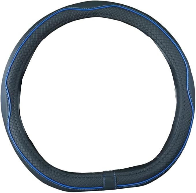Mayco Bell Flat Bottom Steering Wheel Cover Anti-Slip,Safety,Soft,Breathable,Durable,Full Surround,Comfortable Grip Microfiber Leather (D Shape, Black Dark Blue)