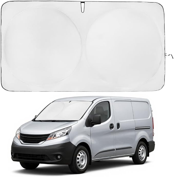 Windshield Sun Shade | Compatible for Nissan NV-200 (2014-2021) | Certified 99.87% UVB & 99.02% UVA Car Sun Shade. Award Winning Sunshade - Patented Technology | Car Shades by Kinder Fluff