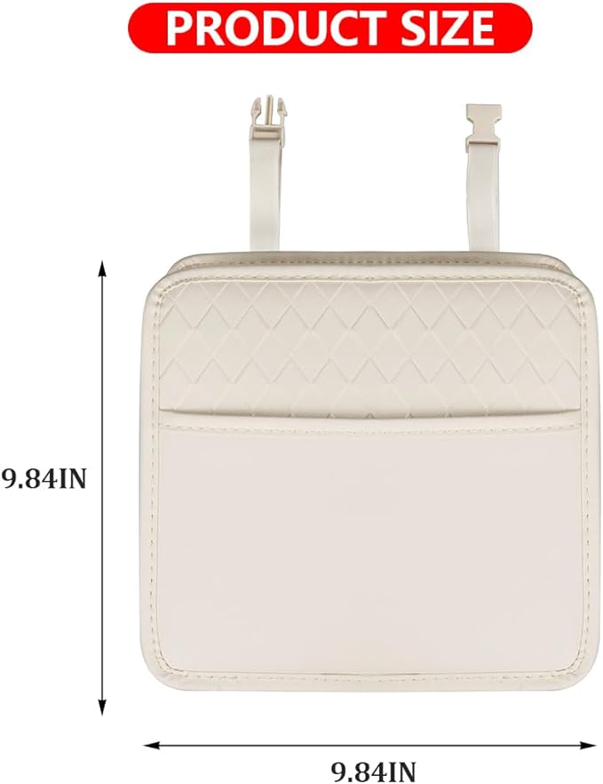 Mandark Car Seat Back Organizer, PU Leather Vehicle Backseat Hanging Storage Pocket, Multipurpose Auto Travel Essentials Accessories for Kids & Adults, Universal for Most Cars (Style 3-White)