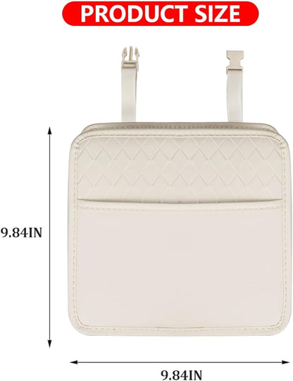 Mandark Car Seat Back Organizer, PU Leather Vehicle Backseat Hanging Storage Pocket, Multipurpose Auto Travel Essentials Accessories for Kids & Adults, Universal for Most Cars (Style 3-White)