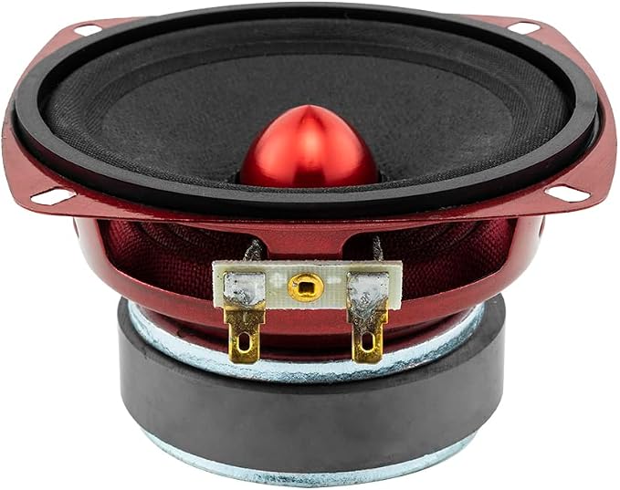 DS18 PRO-X4.4BM Loudspeaker - 4", Midrange, Red Aluminum Bullet, 200W Max, 100W RMS, 4 Ohms - Premium Quality Audio Door Speakers for Car or Truck Stereo Sound System (1 Speaker)
