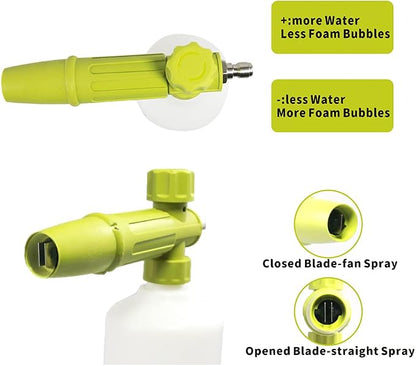 Foam Cannon 1 L Bottle Car Wash Snow Foam Lance with 1/4" Quick Connector Pressure Power Jet Washer Quick Release Adjustable Nozzle with 1 Washing Mitts
