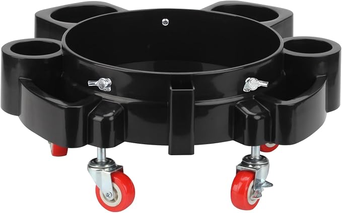 5 Gallon Removable Rolling Bucket Dolly with 5 Swivel Wheel Casters, Car Wash Bucket Roller Car Wash Detailing Bucket Dolly Round Plastic Dollies for Car Wash System Garage Flowerpot, Black