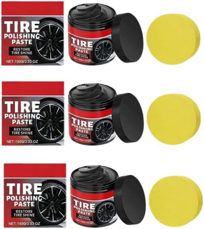 Tire Shine Paste 100g, Tire Polishing Paste, Car Tyre Shine with Sponge, Vehicle Tyre Cleaning Polishing Product Tires Care Wax Wheel Scratch Repair for Truck RV Cars (Black 3pcs)