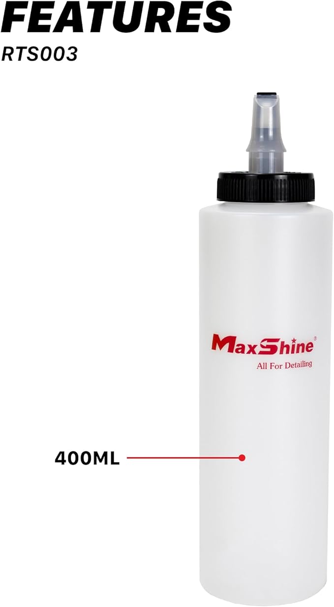 Maxshine 400ml Universal Dispenser Bottle – Self-Cleaning Cap Squeeze Bottle Auto Accessory for Compound, Polish, Wax & Sealant – Chemical-Resistant HDPE, Leak-Proof Easy-Flow Car Detailing