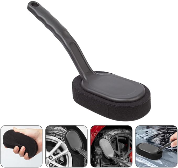 Tire Shine Brush with Handle for Car Wheels Detailing Wash Brush with Easy Replacement Sponge and Plastic Handle for Car Cleaning