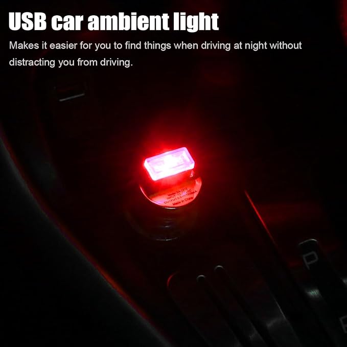 BESULEN Car Interior Atmosphere Lamp, Plug-In USB Interface LED Vehicle Ambient Lighting Kit, Portable Mini Automotive Night Light Decoration Accessories, Universal for SUV, Sedan, Truck (Red)