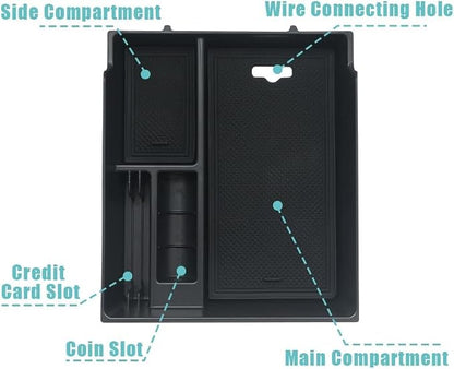 BestEvMod for Rivian R1T & Rivian R1S Accessories Center Console Organizer Tray Armrest Storage Box ABS Material with PVC Trim Compatible with Rivian R1T/R1S 2022 2023 2024 2025 Accessories(V2 Black)