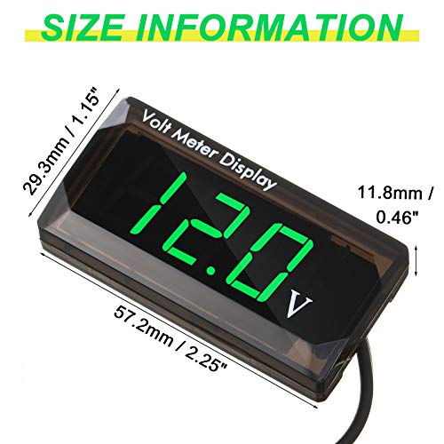 2 Pieces DC 4 to 28V Car Digital Voltmeter 12V Voltage Meter Car Audio Gauge LED Display 12V Waterproof Voltage Gauge Meter for Motorcycle(Green Light)
