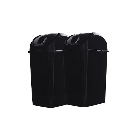 Superio Mini Desktop Trash Can with Swing Top Lid Portable Plastic Garbage Can for Countertop, Desktop, Make up Vanity, Bathroom, Car, Under Sink, Dorm Compact Waste Bin 5 L 1.25 Gal (2, Black)