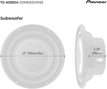 PIONEER A-Series TS-A120D4 12” Subwoofer – 1500W Max, Flexible Wiring, Powerful Bass Output