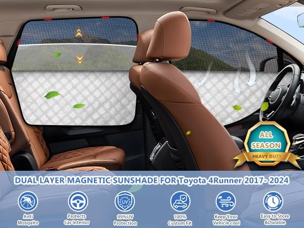 ZATOOTO Side Window Shade Cover for Toyota 4Runner 2017-Now, Double Layer Window Sunshade with Breathable Mesh Screen and Reversible Design Blackout Privacy Shade & UV Protection for Sleeping Camping