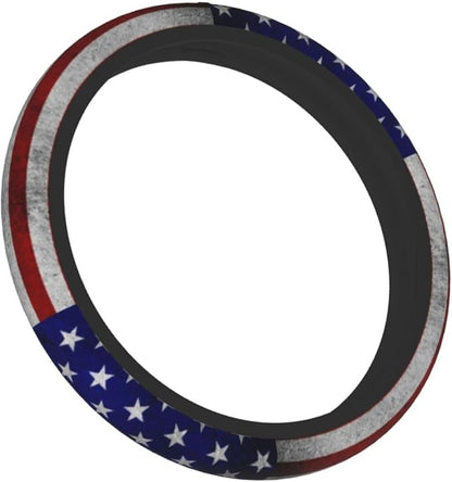 American Flag Steering Wheel Cover + 2 Pieces USA Car Coasters | Anti-Slip Breathable Universal for 14.5-15.5 Inch Car Suitable for Men Women