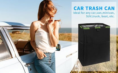 Homelove Hanging Car Trash Can with 4 Storage Pockets, Waterproof Leakproof Oxford Auto Garbage Bag, Adjustable Garbage Bag, Foldable Car Trash Bin Fit for Truck, SUV, Home, Office