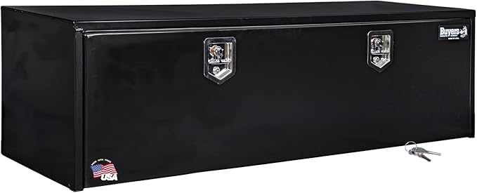 Buyers Products 1702317 Black Steel Underbody Truck Tool Box – 18 x 18 x 66 Inch - Truck Bed & Underbelly RV Storage Box, Locking T-Latch, Weather-Resistant, Heavy-Duty Flatbed Job Box, Made in USA